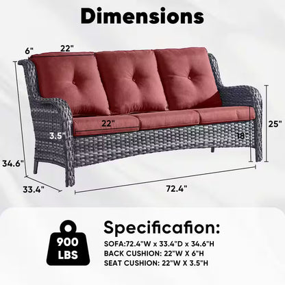 Arcline 3-Seat Gray PE Wicker Outdoor Couch