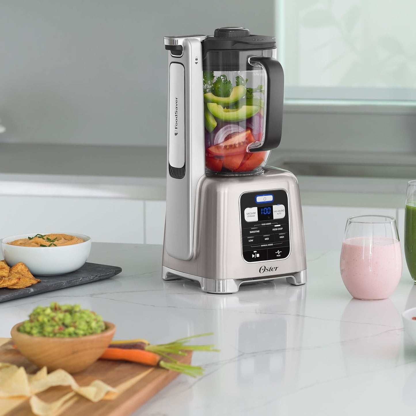 Oster BLSTAB-CB0-000 Blender with FoodSaver Vacuum Sealing System, Manual, Brushed Nickel