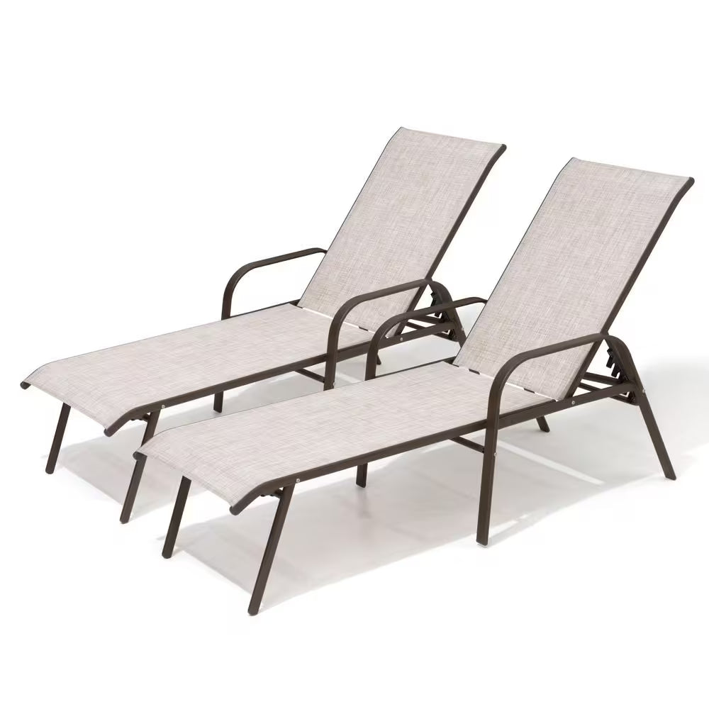 Metal Adjustable Outdoor Chaise Lounge Set Beige