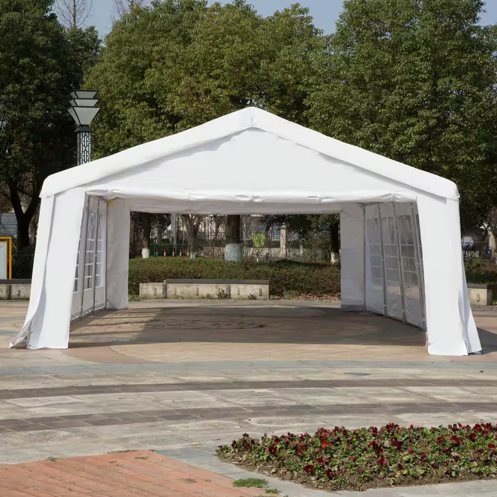 16x32x9.2 White Carport Canopy with Sides
