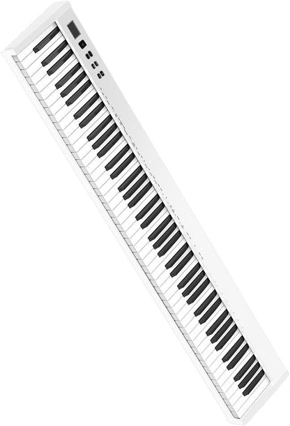 NikoMaku Piano Keyboard 88 Keys Semi-weighted Compact Portable Digital Piano Set for Beginners with Stand, Carrying Case, Sustain Pedal, Headphones, SWAN-S White