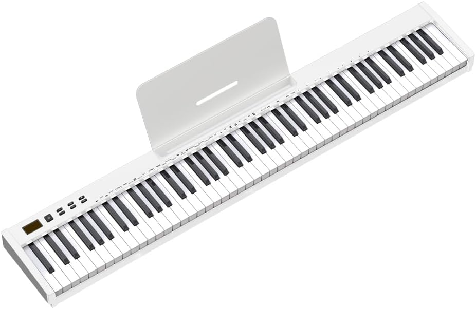 NikoMaku Piano Keyboard 88 Keys Semi-weighted Compact Portable Digital Piano Set for Beginners with Stand, Carrying Case, Sustain Pedal, Headphones, SWAN-S White