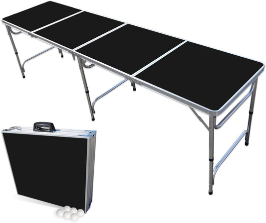 8-Foot Folding Pong Table w/Dry Erase Markers - Choose Table Options (Base, Cup Holes, LED Lights, or Cup Holes & LED Lights) - Black Dry Erase Edition