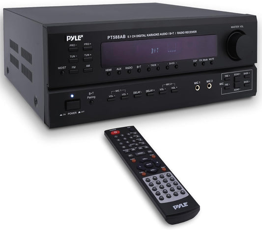 Pyle Wireless Bluetooth Power Amplifier System-420W 5.1 Channel Home Theater Surround Sound Audio Stereo Receiver Box w/RCA,AUX,Mic w/Echo,Remote