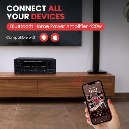 Pyle Wireless Bluetooth Power Amplifier System-420W 5.1 Channel Home Theater Surround Sound Audio Stereo Receiver Box w/RCA,AUX,Mic w/Echo,Remote