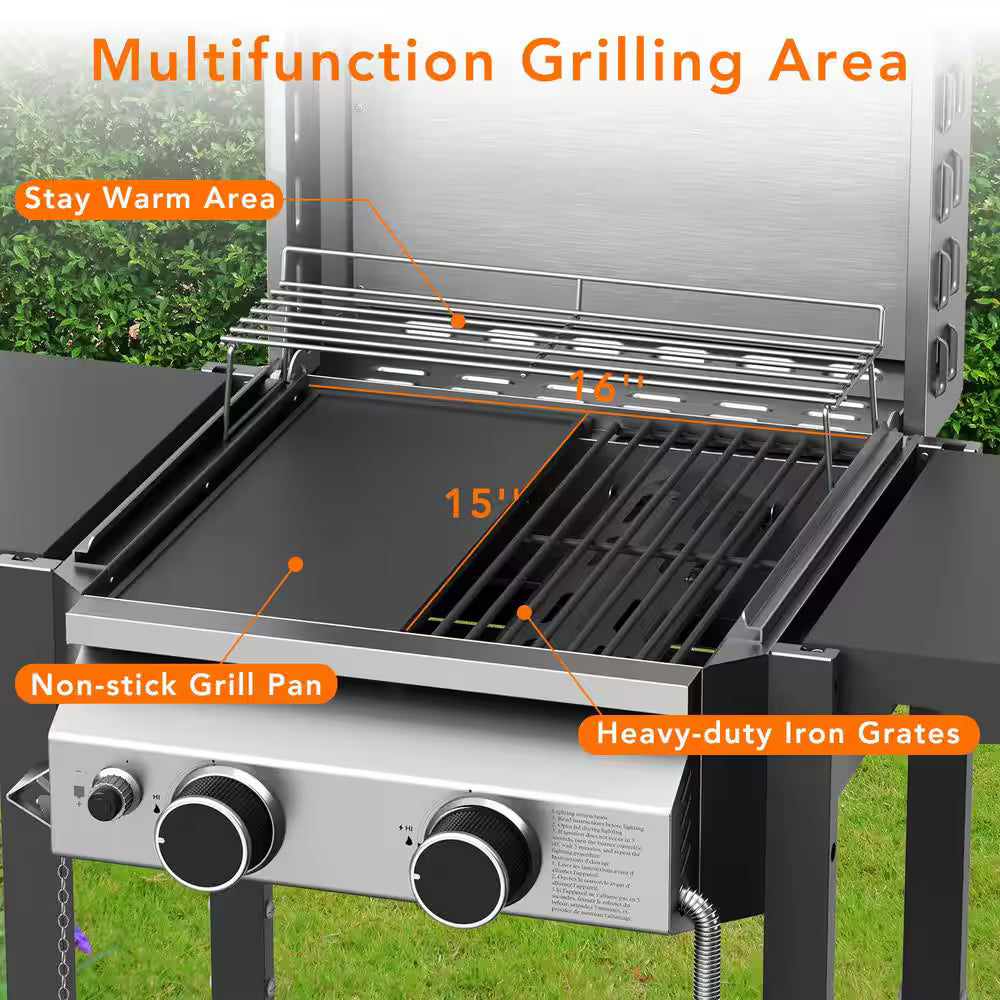 2-burner stainless steel propane gas grill