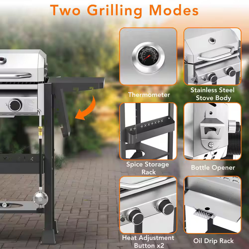 2-burner stainless steel propane gas grill