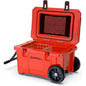 27.5 in. 55 qt. Cooler with Wheels, Warming Drawer, Leak-Proof Outdoor Insulated Cooler with Handle, Cup Holders, Red