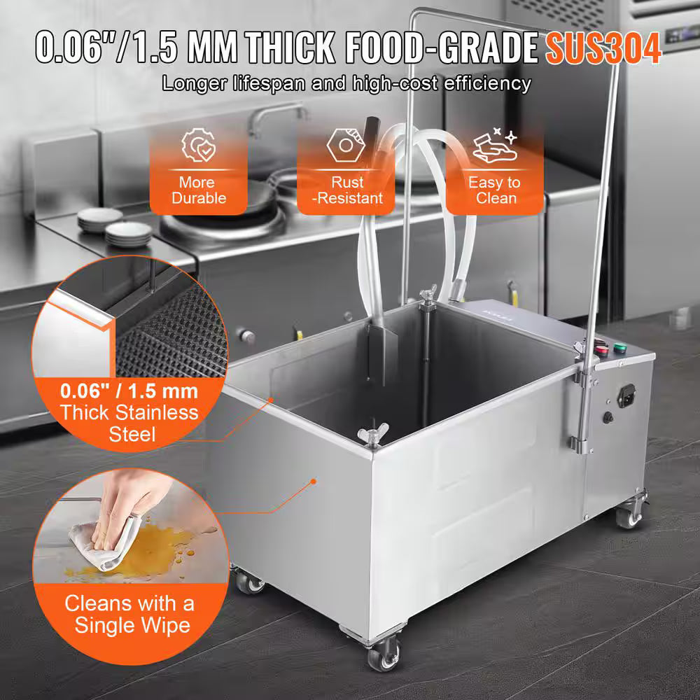 Mobile Fryer Filter 38L ( 33 qt )Oil Tank Capacity Oil Filtration System with 10 L/min Oil Filtration Speed