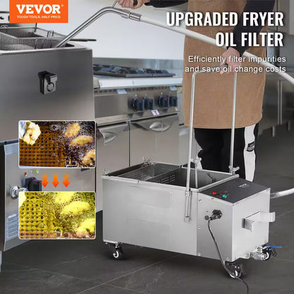 Mobile Fryer Filter 38L ( 33 qt )Oil Tank Capacity Oil Filtration System with 10 L/min Oil Filtration Speed