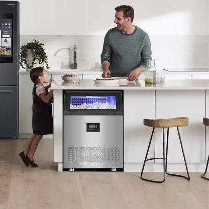 19.5 in. 360 lb/24h Half Size Cube Commercial Freestanding Ice Maker In Stainless Steel