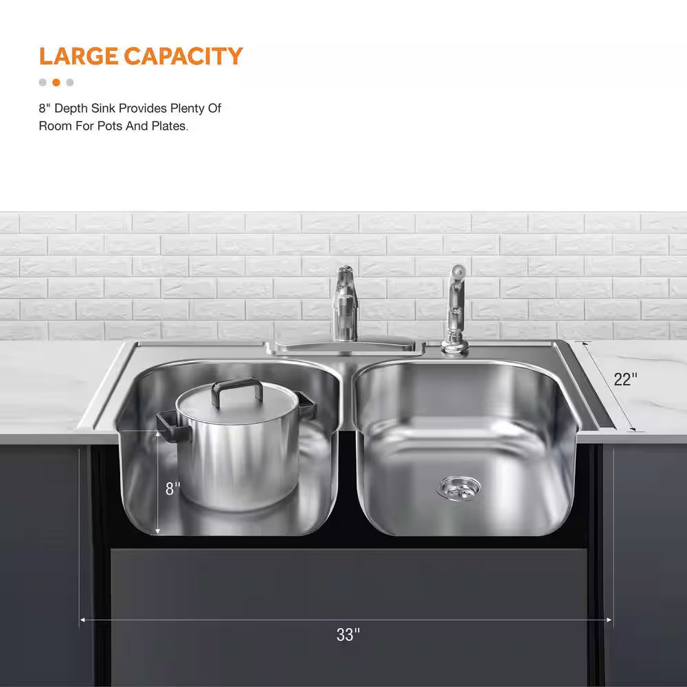 Glacier Bay 33 in. Drop-In Double Bowl Sink