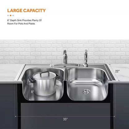 Glacier Bay 33 in. Drop-In Double Bowl Sink