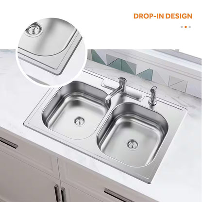 Glacier Bay 33 in. Drop-In Double Bowl Sink