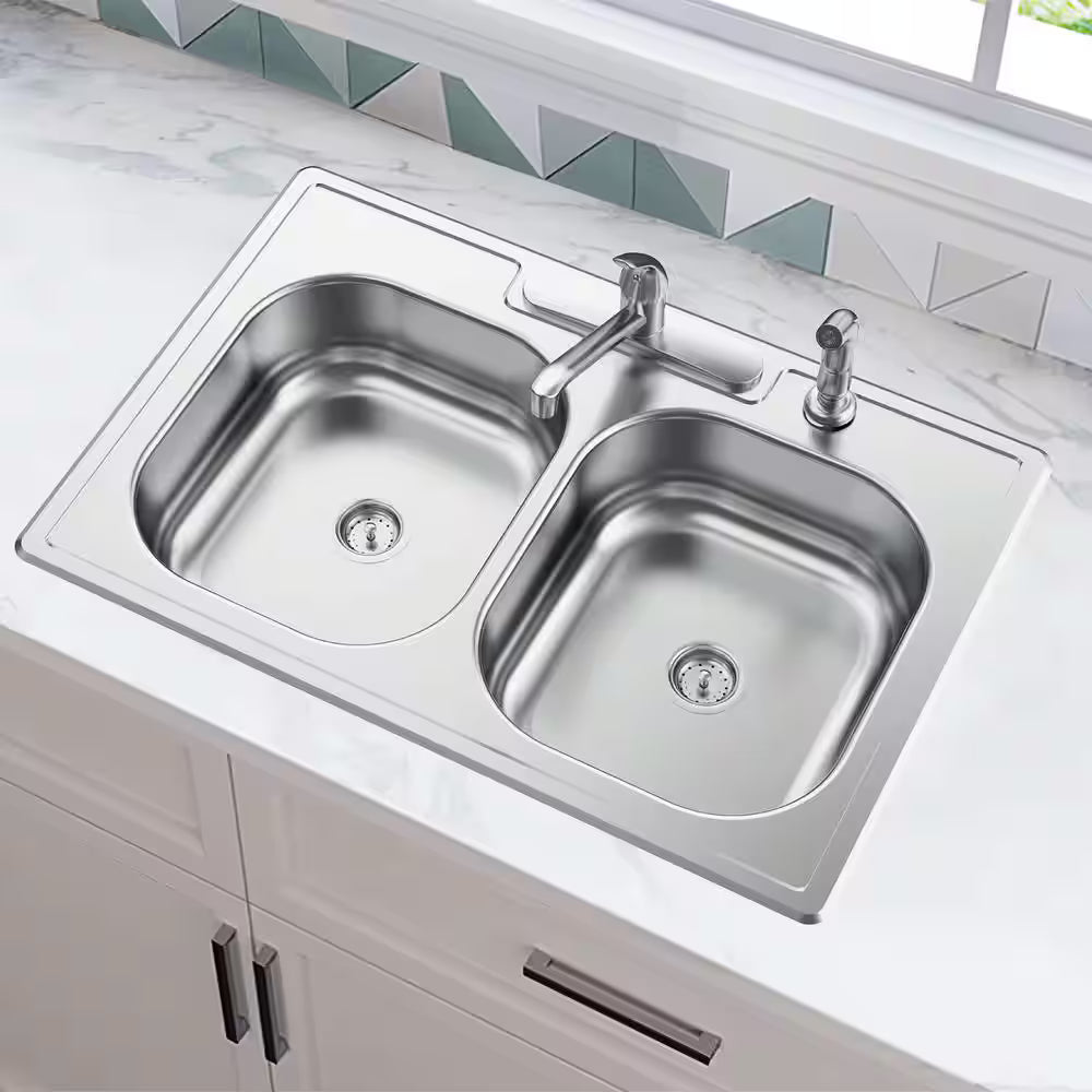 Glacier Bay 33 in. Drop-In Double Bowl Sink