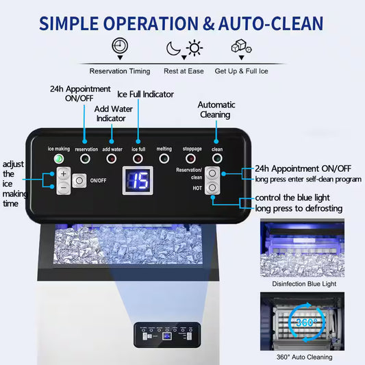 14.2in.Commercial Ice Maker 120 lb./24 H Stainless Steel Freestanding Ice Maker Machine with Full Cube Production
