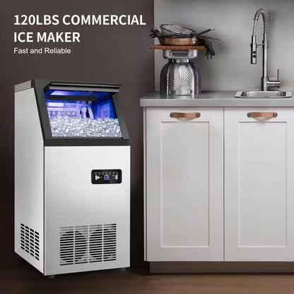 14.2in.Commercial Ice Maker 120 lb./24 H Stainless Steel Freestanding Ice Maker Machine with Full Cube Production