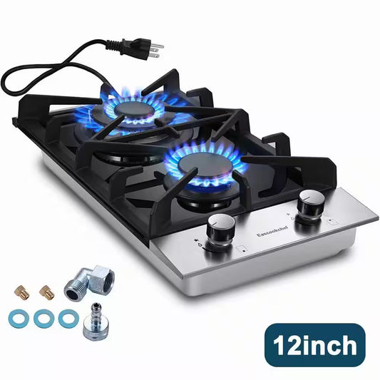 Profile 12 in. 2 Burners Recessed Gas Cook top in Stainless Steel with Melt-proof metal knobs