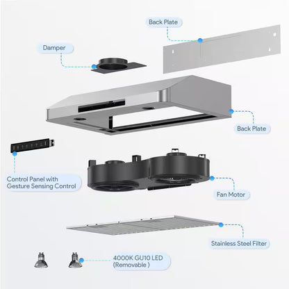 42 in. 900 CFM Under-Cabinet Range Hood, SS