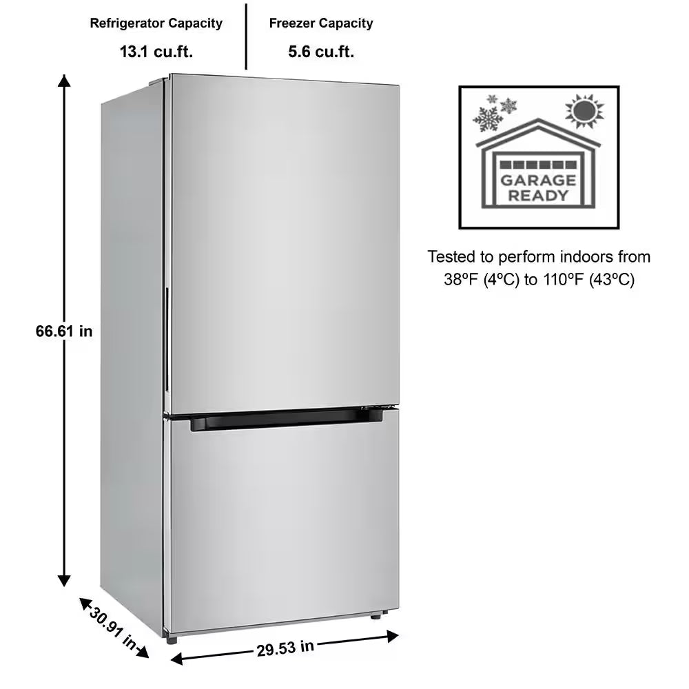 Vissani 18.7 cu. ft. Bottom Freezer Refrigerator in Stainless Steel