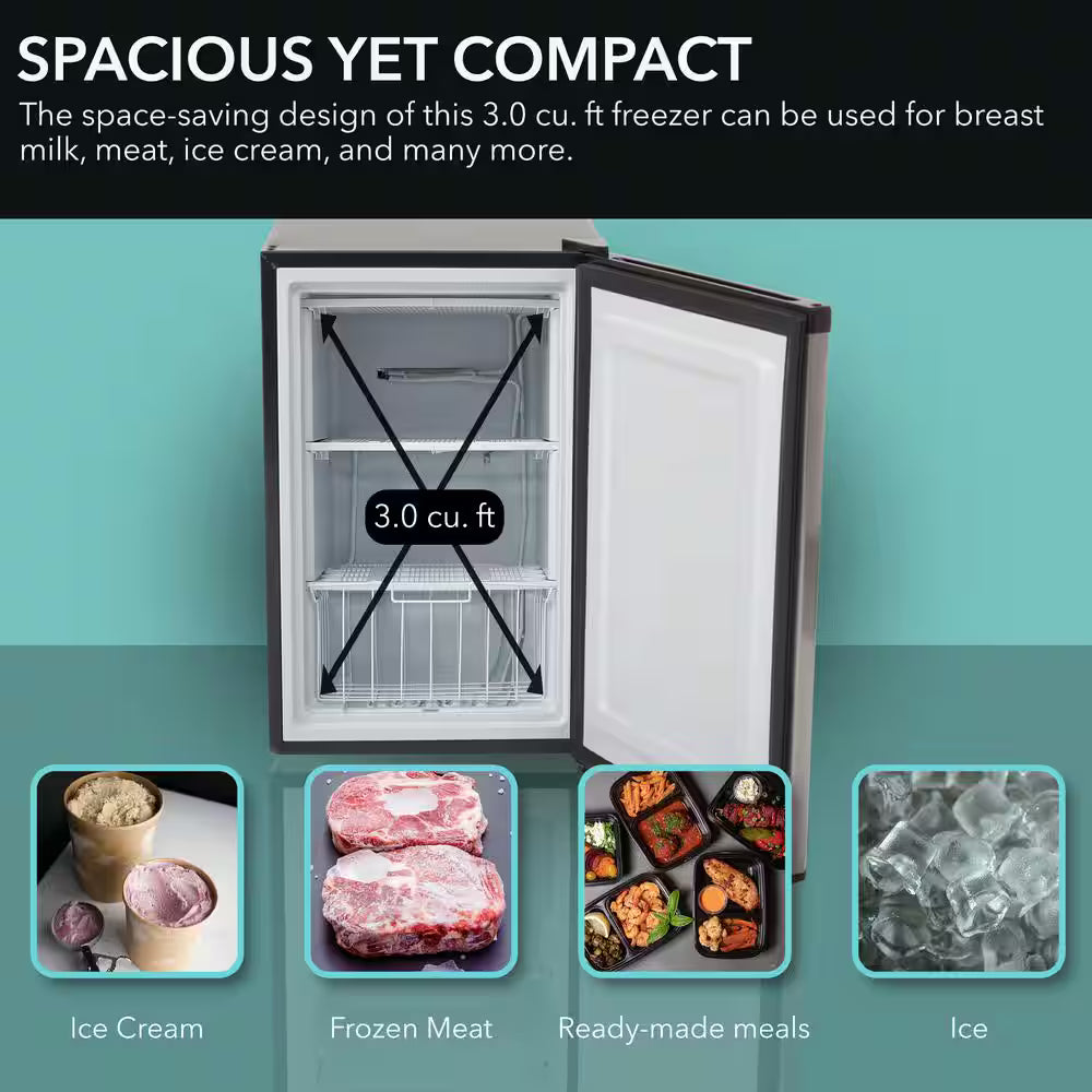 3.0 cu. Ft. Upright Freezer Mini Freezer with lock Reversible Door in Stainless Steel Energy Star
