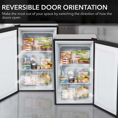 3.0 cu. Ft. Upright Freezer Mini Freezer with lock Reversible Door in Stainless Steel Energy Star