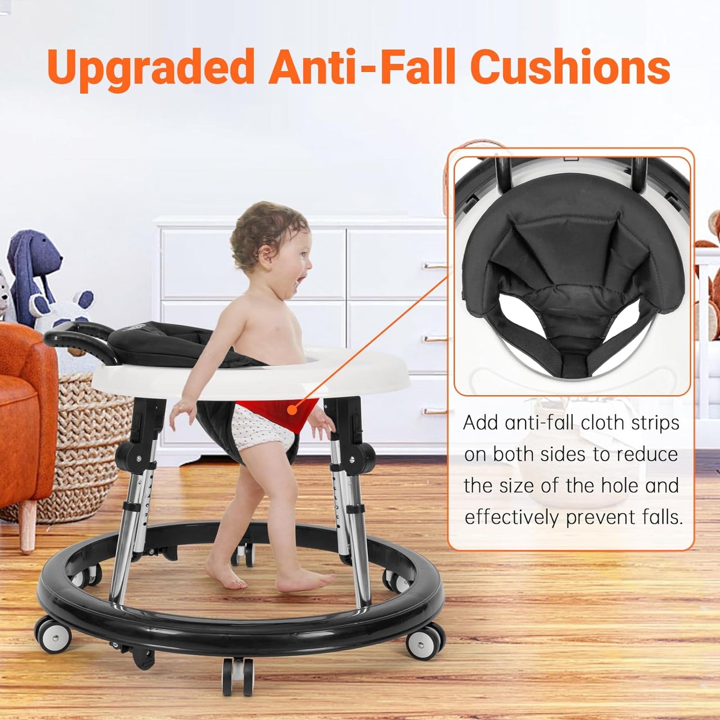 Baby Walker Foldable with 9 Adjustable Heights, Baby Walkers and Activity Center for Boys Girls Babies 7-18