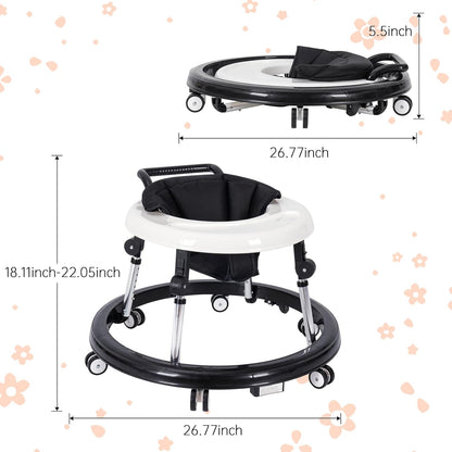 Baby Walker Foldable with 9 Adjustable Heights, Baby Walkers and Activity Center for Boys Girls Babies 7-18