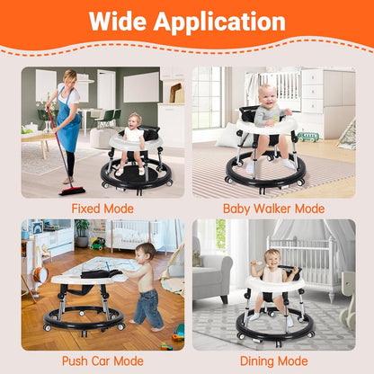 Baby Walker Foldable with 9 Adjustable Heights, Baby Walkers and Activity Center for Boys Girls Babies 7-18