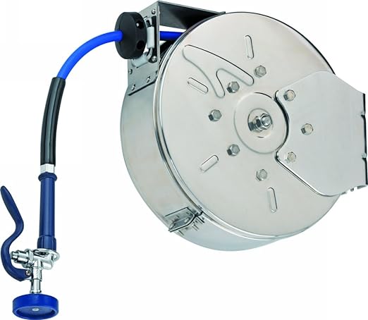 T&S Brass B-7122-C01 Hose Reel, Enclosed, Stainless Steel, 30' Hose, 3/8" ID with Spray Valve