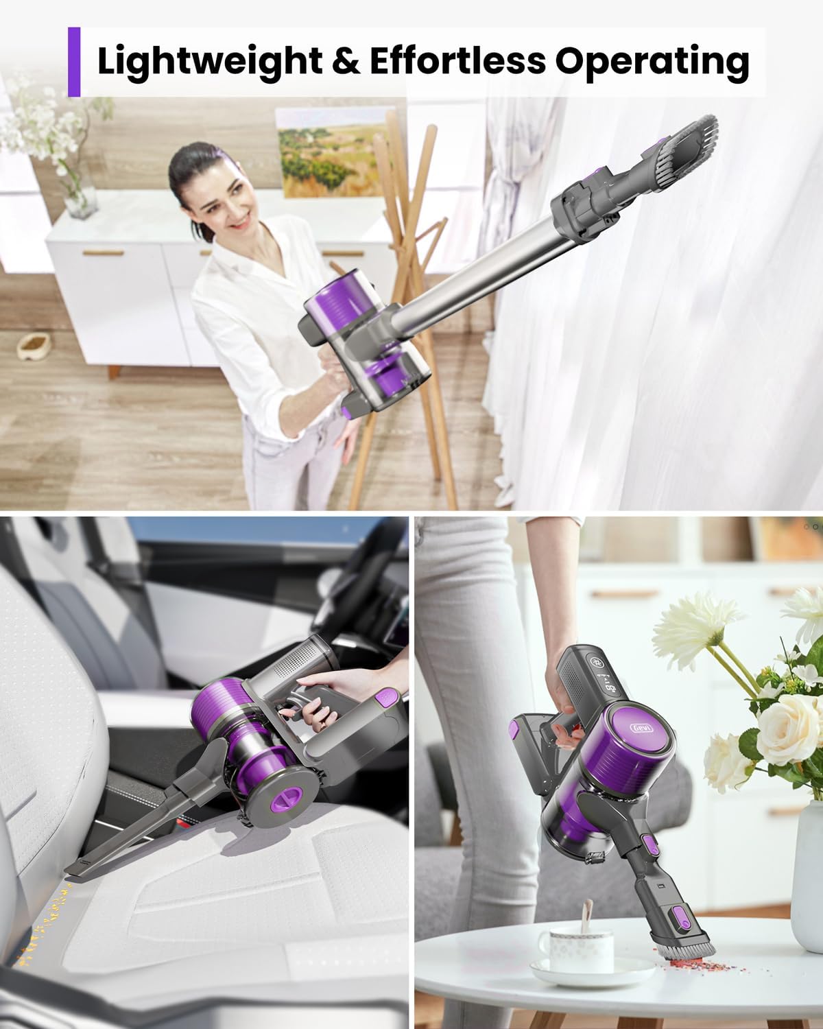 Gevi Cordless Vacuum Cleaners for Home, 400W 30KPA Stick Vacuum with Powerful Suction