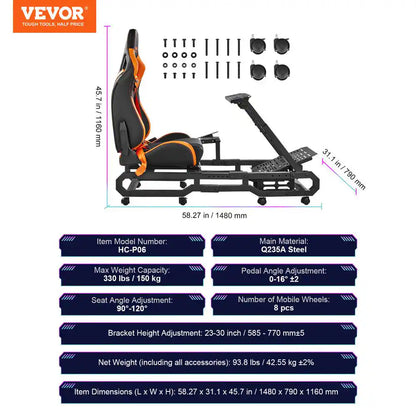 Racing Wheel Stand with Wheels for Logitech G923/G920/G29, Heavy Duty Steel Driving Simulator, Max Load 330 lbs.