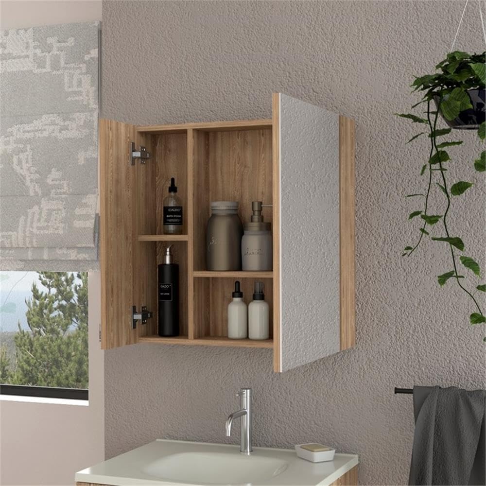 emberly Row Modern Medicine Cabinet in Pine Beige Engineered Wood