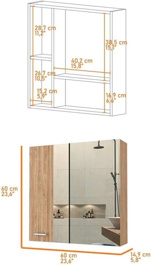 emberly Row Modern Medicine Cabinet in Pine Beige Engineered Wood