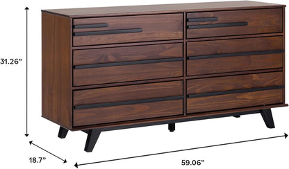 Walker Edison Malhia Contemporary Minimalist Solid Wood 6-Drawer Dresser, 60 Inch, Walnut