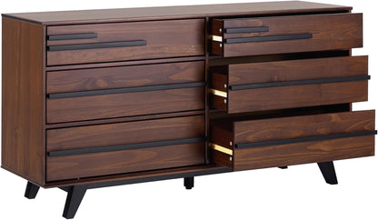 Walker Edison Malhia Contemporary Minimalist Solid Wood 6-Drawer Dresser, 60 Inch, Walnut