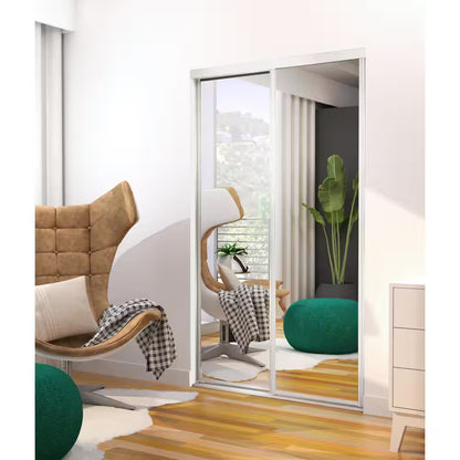 96 in. x 96 in. Concord White Aluminum Frame Mirrored Interior Sliding Closet Door
