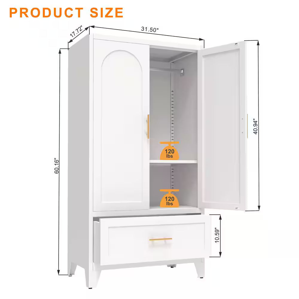 White 31.5" W Wardrobe Armoire with Drawer