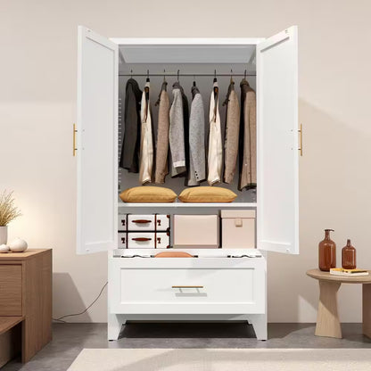 White 31.5" W Wardrobe Armoire with Drawer