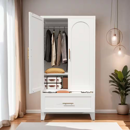 White 31.5" W Wardrobe Armoire with Drawer