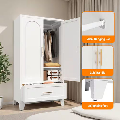 White 31.5" W Wardrobe Armoire with Drawer