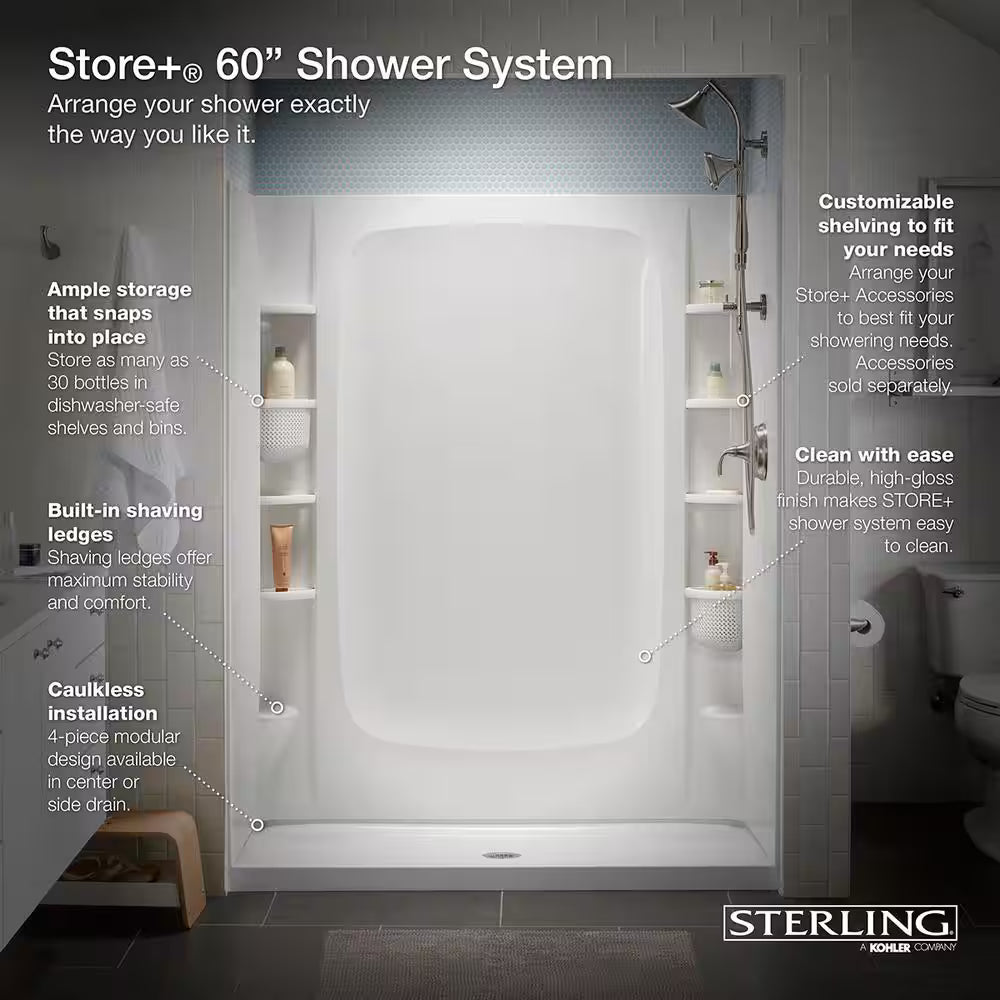STORE+ 34x76 Alcove Shower End Wall White