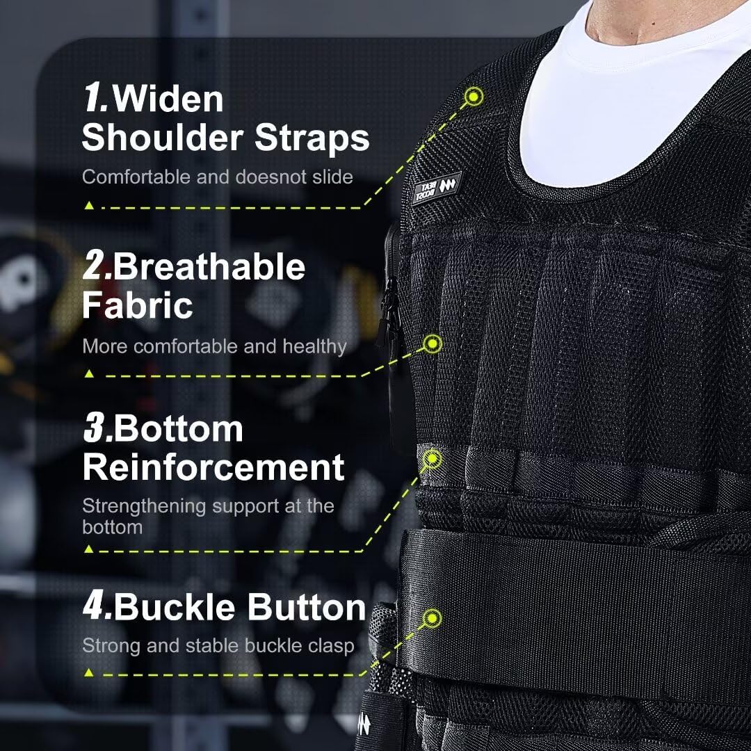 Weighted Vest for Men Women 22lb | 44lb Adjustable Weighted Vest with Steel Plates Weights for Walking Strength Training Running Workout
